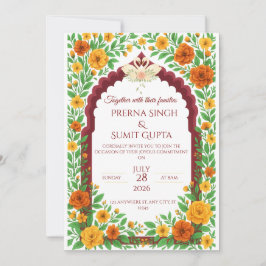 Invitación de boda floral tradicional india