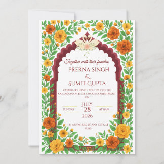 Invitación de boda floral tradicional india