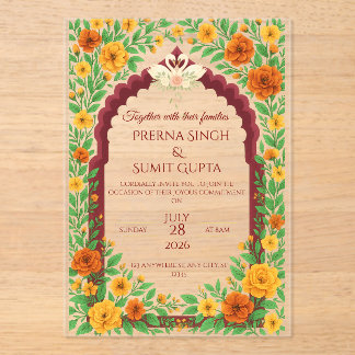 Invitación de boda floral tradicional india