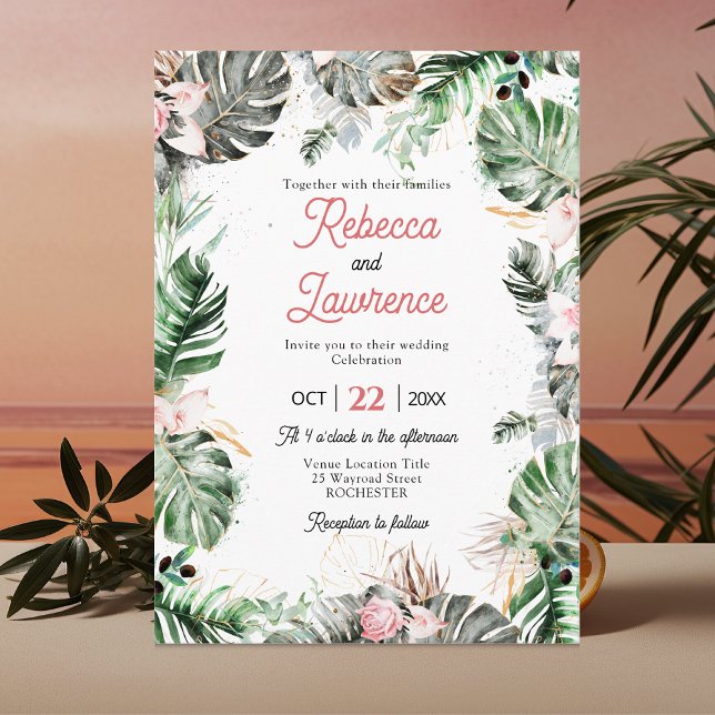 Invitación de boda floral tropical chic con vegeta (Subido por el creador)