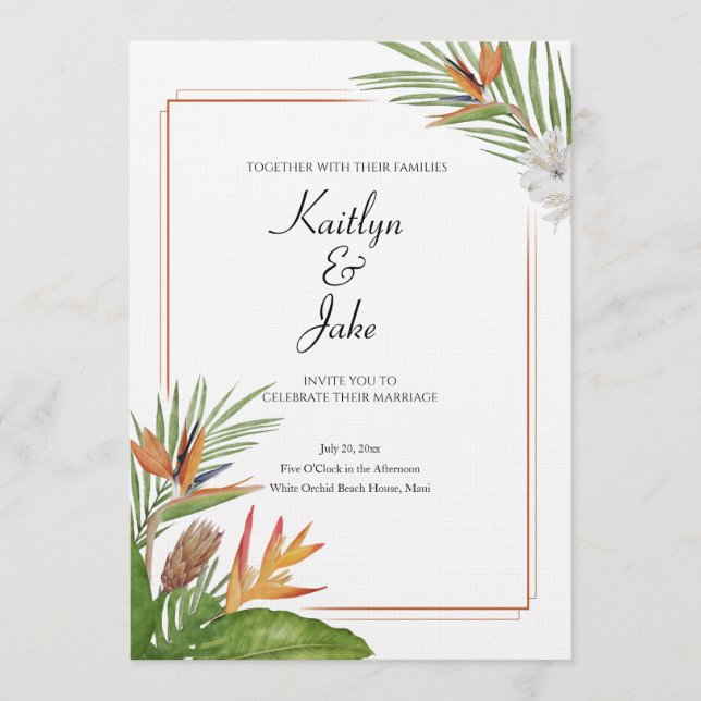 Invitación de boda floral tropical colorida (Anverso)