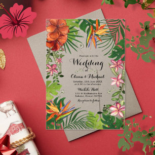 Invitación de boda floral tropical de acrílico tra