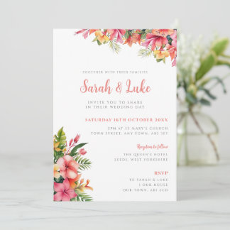 Invitación de boda floral tropical de hibisco