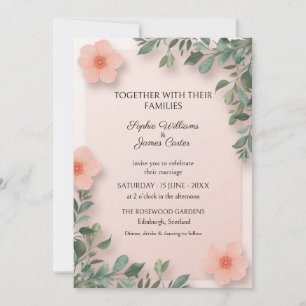 Invitación de boda floral tropical de melocotón ro