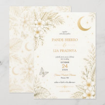Invitación de boda floral tropical dorada