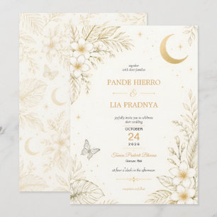 Invitación de boda floral tropical dorada