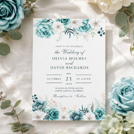 Invitación de Boda Floral Turquesa | Botánica