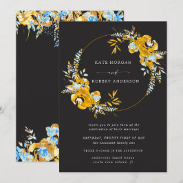 invitación de boda floral turquesa de oro de lujo