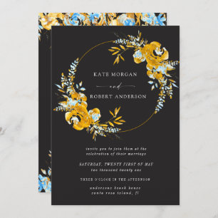 invitación de boda floral turquesa de oro de lujo