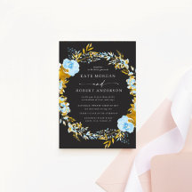 invitación de boda floral turquesa de oro de lujo