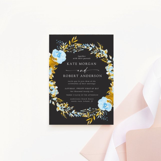 invitación de boda floral turquesa de oro de lujo (Subido por el creador)