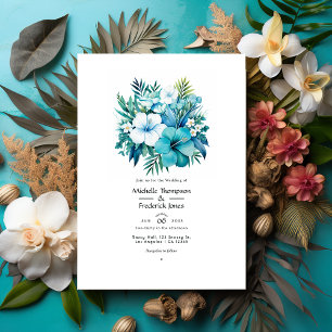 Invitación de boda floral turquesa tropical