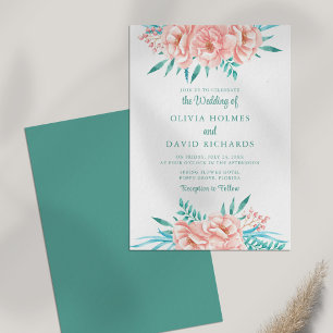 Invitación de Boda Floral Turquesa y Melocotón Boh
