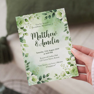 Invitación de Boda Floral Verde Acuarela