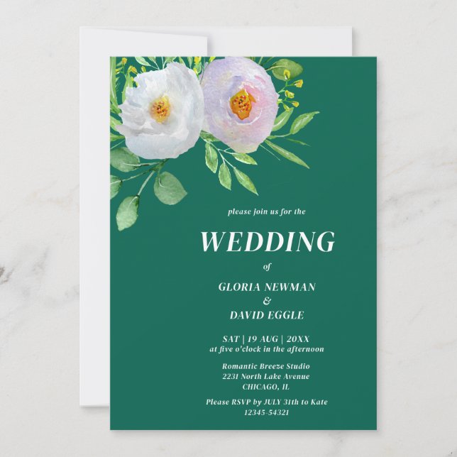 Invitación de Boda Floral Verde Bosque (Anverso)