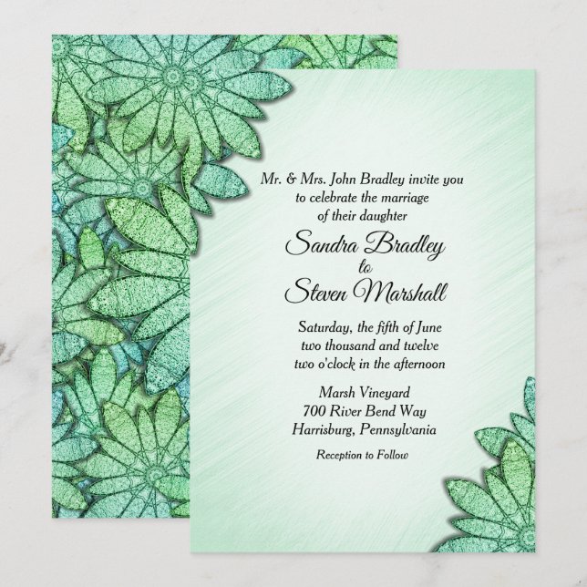 Invitación de boda floral verde chic (Anverso / Reverso)