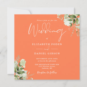 Invitación de boda floral verde coral cuadrado