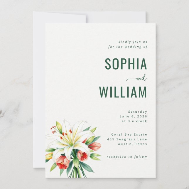 Invitación de boda floral verde elegante (Anverso)