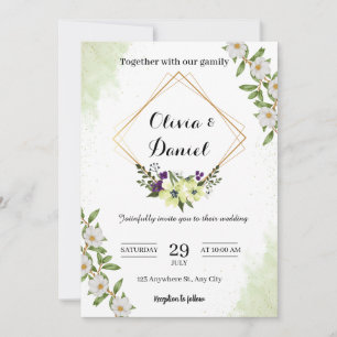Invitación de boda floral verde elegante