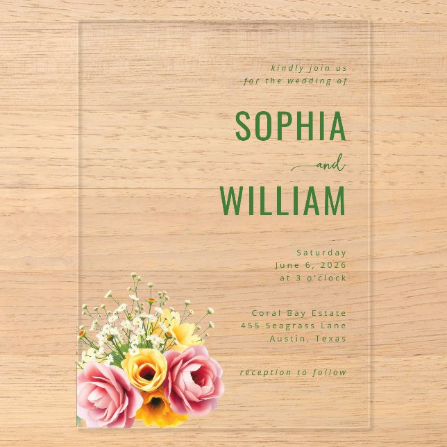 Invitación de boda floral verde elegante (Anverso)