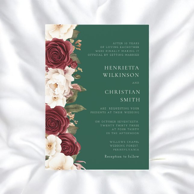 Invitación de boda floral verde esmeralda de Borgo (Subido por el creador)