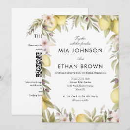 Invitación de boda floral verde limón cítrico QR