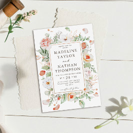 Invitación de Boda Floral Verde Menta y Melocotón
