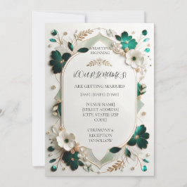 Invitación de boda floral verde moderna