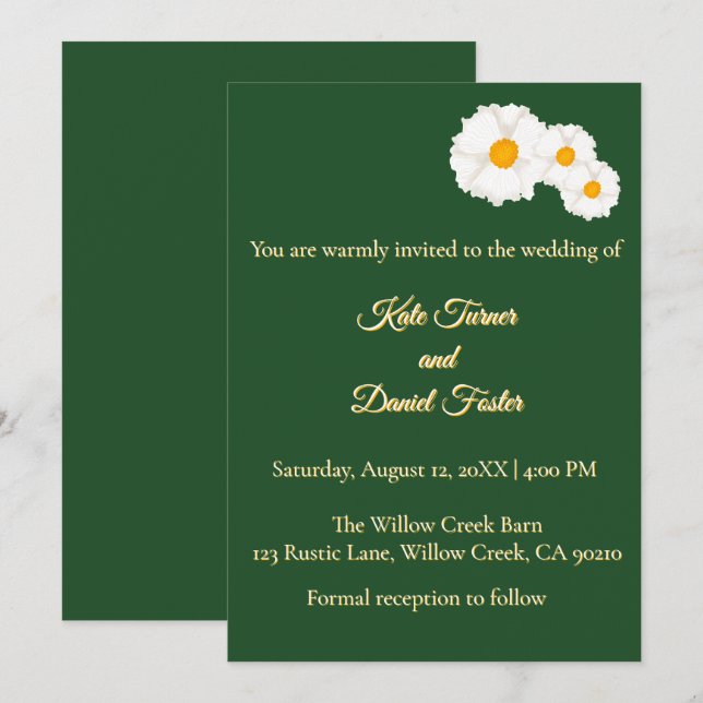 Invitación de boda floral verde profundo (Anverso / Reverso)