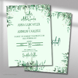 Invitación de Boda Floral Verde Sábila Elegante