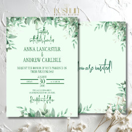 Invitación de Boda Floral Verde Sábila Elegante