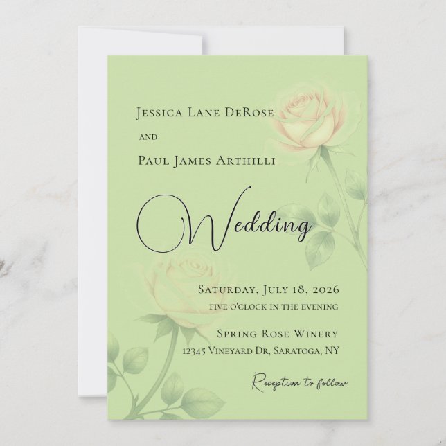 Invitación de boda floral verde salvia (Anverso)