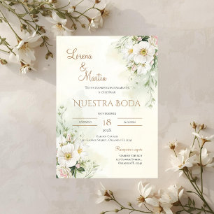 Invitación de boda floral verde salvia en español