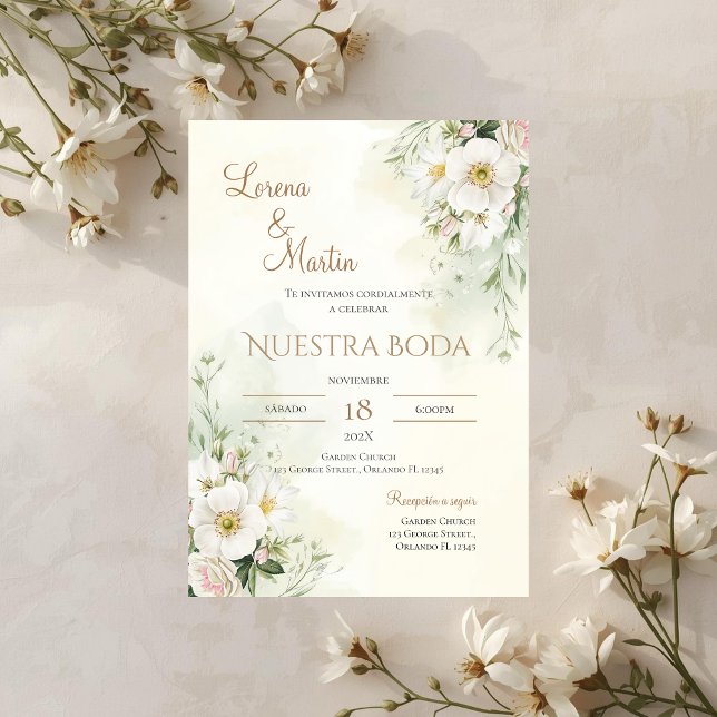 Invitación de boda floral verde salvia en español (Subido por el creador)