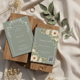 Invitación de Boda Floral Verde Salvia Rústica