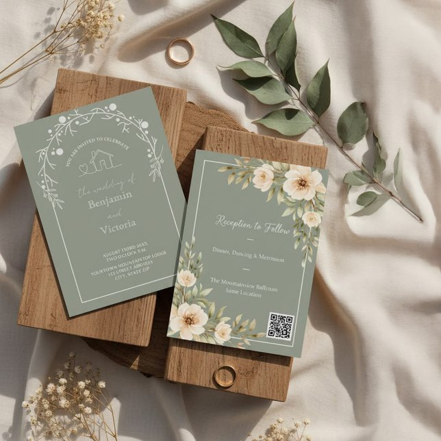 Invitación de Boda Floral Verde Salvia Rústica (Subido por el creador)