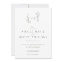 Invitación de boda floral verde simple salvia