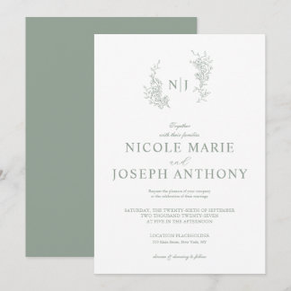 Invitación de boda floral verde simple salvia