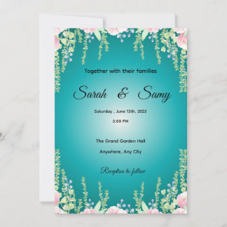Invitación de boda floral verde turquesa | Elegant