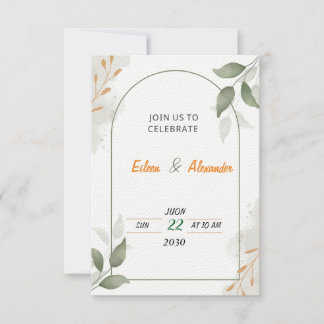 Invitación de boda floral verde y marrón