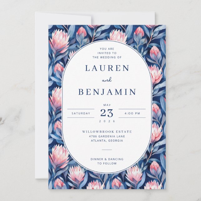 Invitación de boda floral vibrante (Anverso)