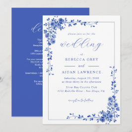 Invitación de boda floral victoriana azul todo en