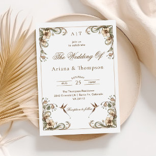 Invitación de boda floral vintage Art Nouveau