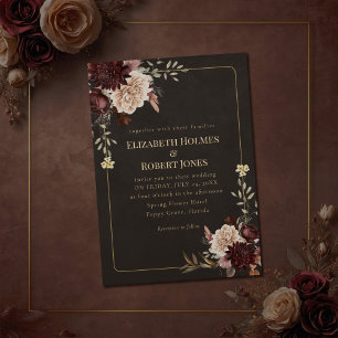 Invitación de boda floral vintage de bruja
