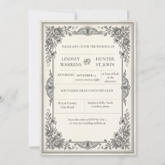 Invitación de boda floral vintage elegante