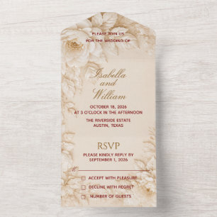 Invitación de boda floral vintage todo en uno