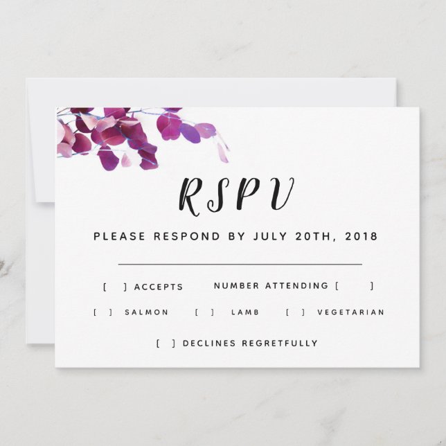 Invitación de boda floral violeta RSPV (Anverso)