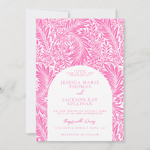 Invitación de boda floral y botánica rosa caliente