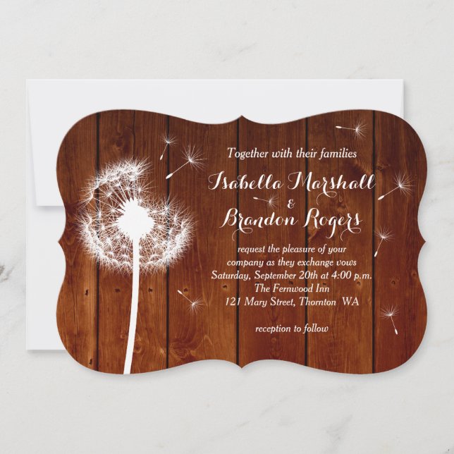 Invitación de boda floral y de madera (Anverso)