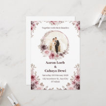 Invitación de boda floral y foto en rosa y blanco